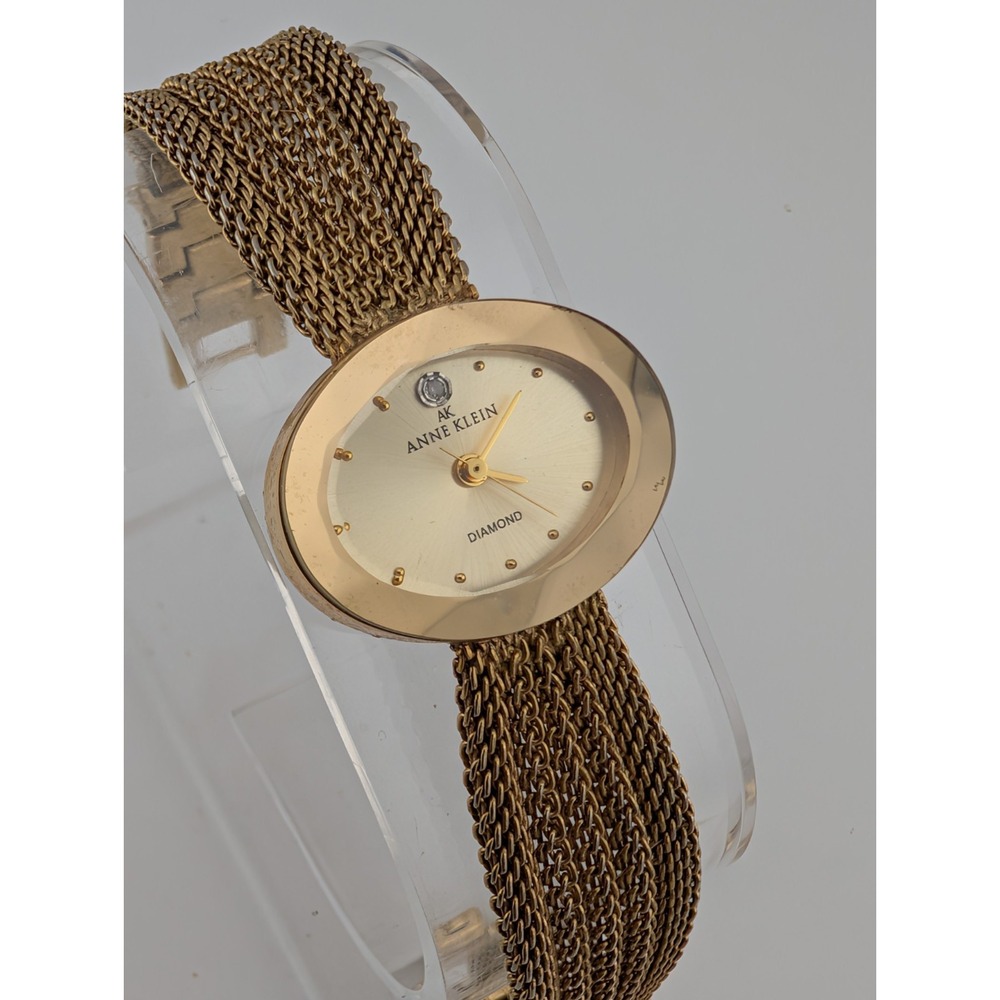 Anne Klein Diamond Watch Women 24mm Case Gold 6.5"‎ Band 10/6212- New Battery
